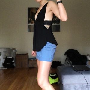 Black lace plunging neck line blouse